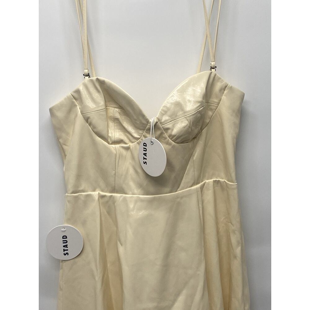 Staud Women’s Abstract Vegan Leather Bustier Corset Midi Dress Size 8 Cream - Picture 4 of 6